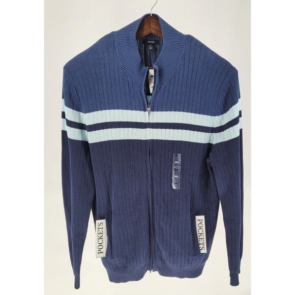 NWT Alfani Mens Blue Stripe Full-Zip Cardigan Sweater 2XL Preppy Modern Casual - Picture 4 of 10